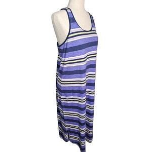 Gilligan & O'malley Striped Indigo Blue and White Racer Back Midi Maxi Dress Lg
